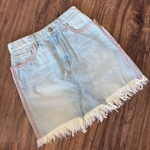 7 For All Mankind Light Wash Fringe Denim Skirt